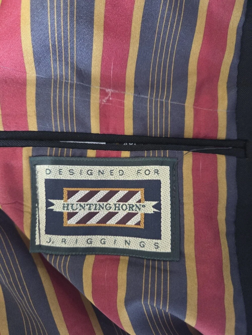 Hunting Horn J. Riggins Mens Black Wool Blazer Sport Coat 48L Striped Lining